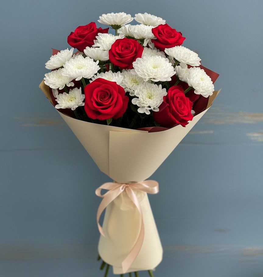 Букет цветов из: Розы и Хризантемы в Олымский