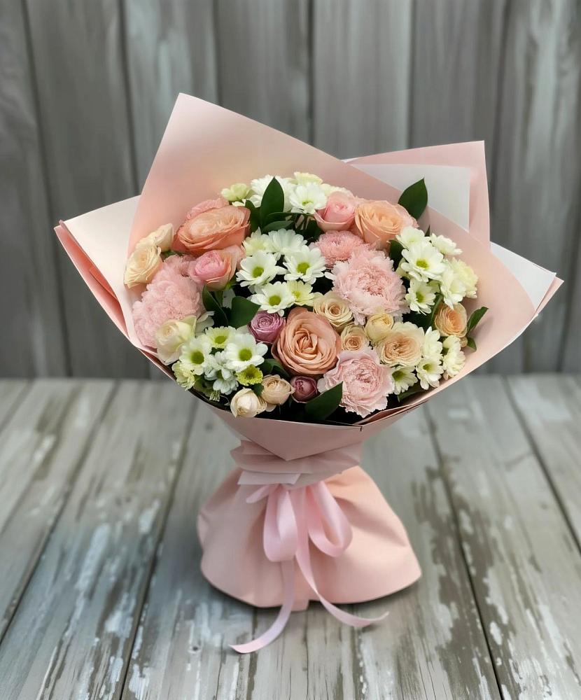 Букет цветов из: Гвоздики, Розы и Хризантемы в Олымский