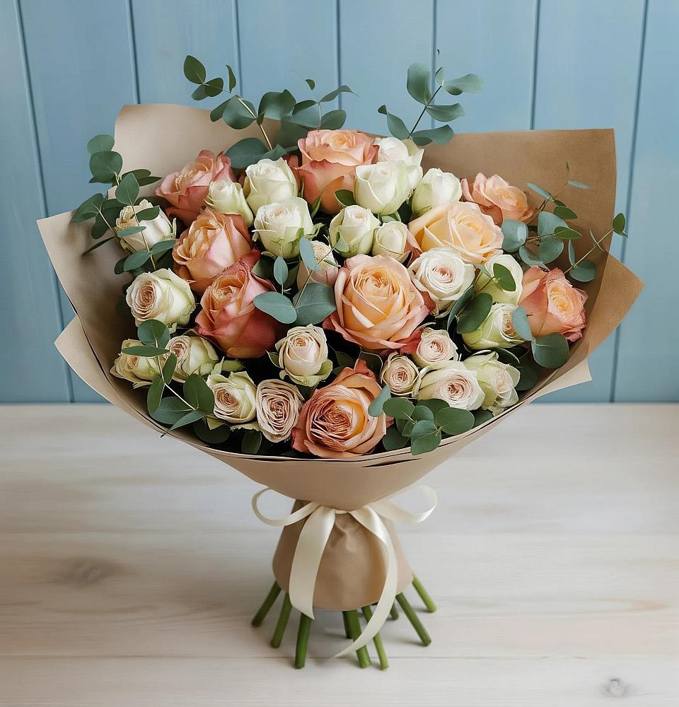 Букет цветов из: Альстромерии и Розы в Олымский