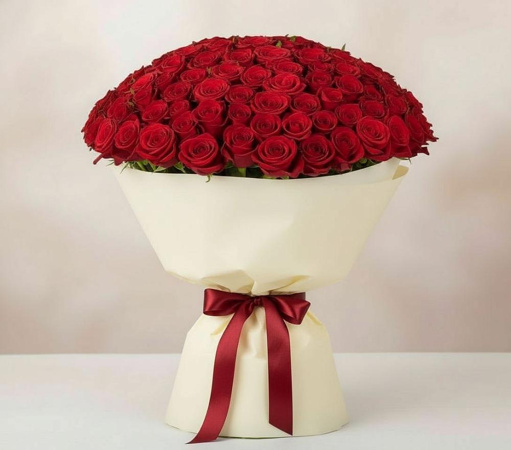 Букет 101 Красная роза Милано в Олымский