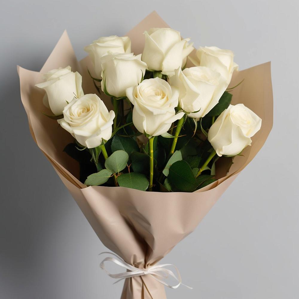 Букет 9 Белых роз Эдлесс Лав в Олымский