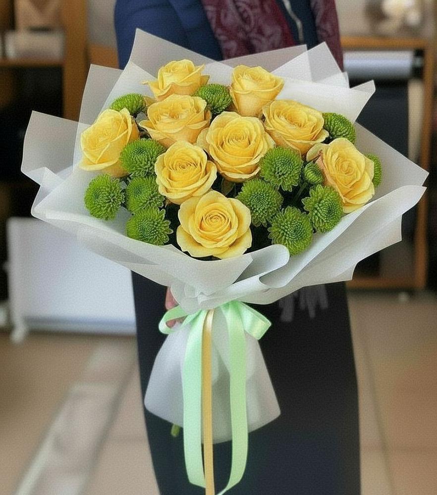 Букет цветов из: Хризантемы и Розы в Олымский