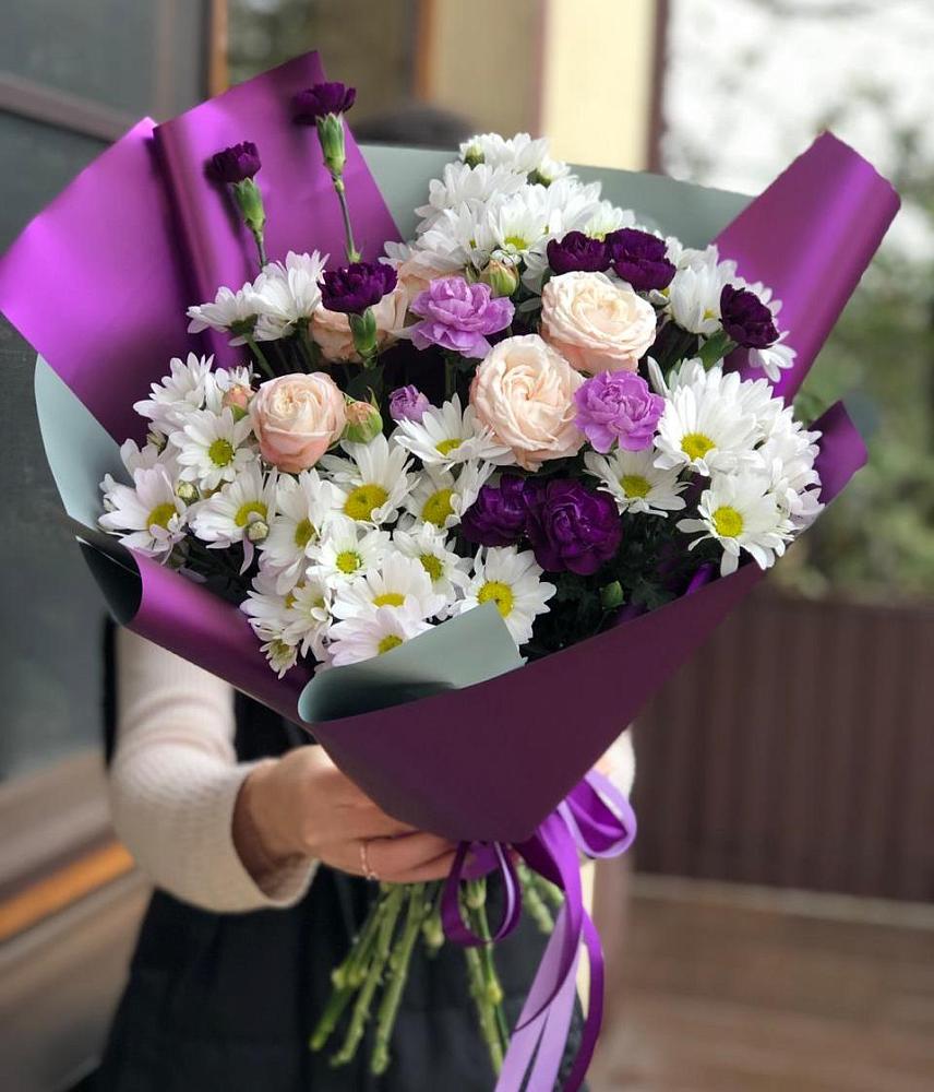Букет цветов из: Хризантемы, Гвоздики и Розы в Олымский