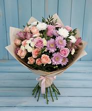 Букет цветов из:  Хризантемы, Розы и Альстромерии в Олымский