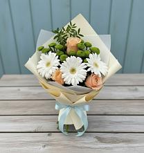 Букет цветов из:  Герберы, Розы и Хризантемы в Олымский