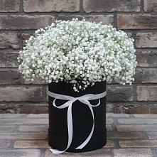 Цветочная композиция из Гипсофила в шляпной коробке в Олымский