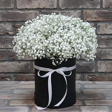 Цветочная композиция из Гипсофила в шляпной коробке в Олымский