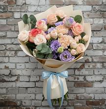 Букет цветов из:  Розы, Лизиантусы и Гвоздики в Олымский